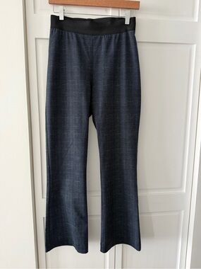 Vintage High Rise Plaid Flare Pants Elastic Waist Navy Grey size 6